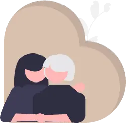 Inicio Evalución cognitiva. Imagen de mujer adulta mayor con otra mujer más joven delante de un corazón